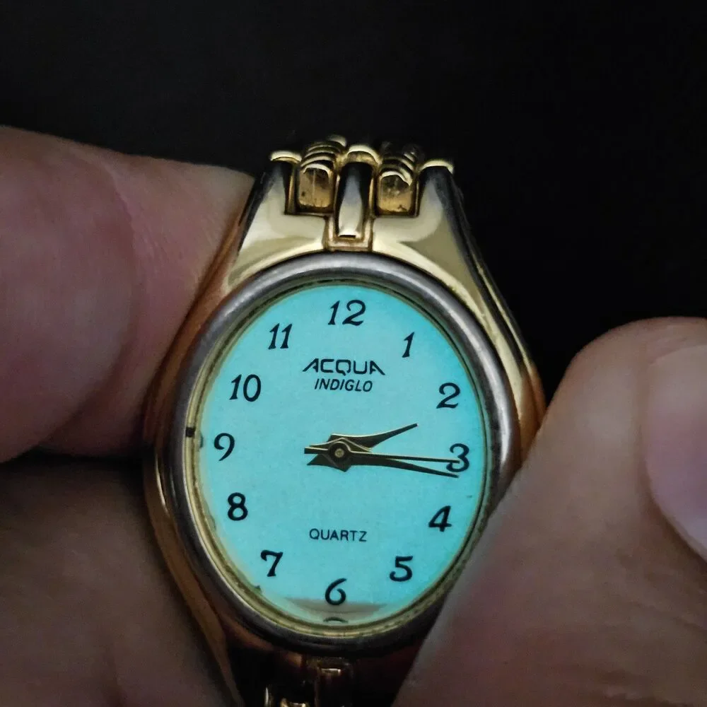 Acqua Timex Women's Watch 23MM‎ Gold Dial Two Tone Bracelet Band 7